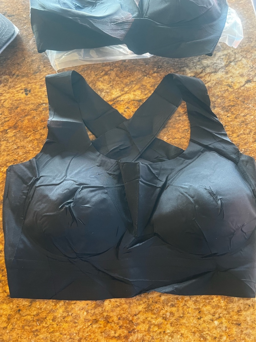 New 2 Black Seamless Support Bras with Crisscross Back Med